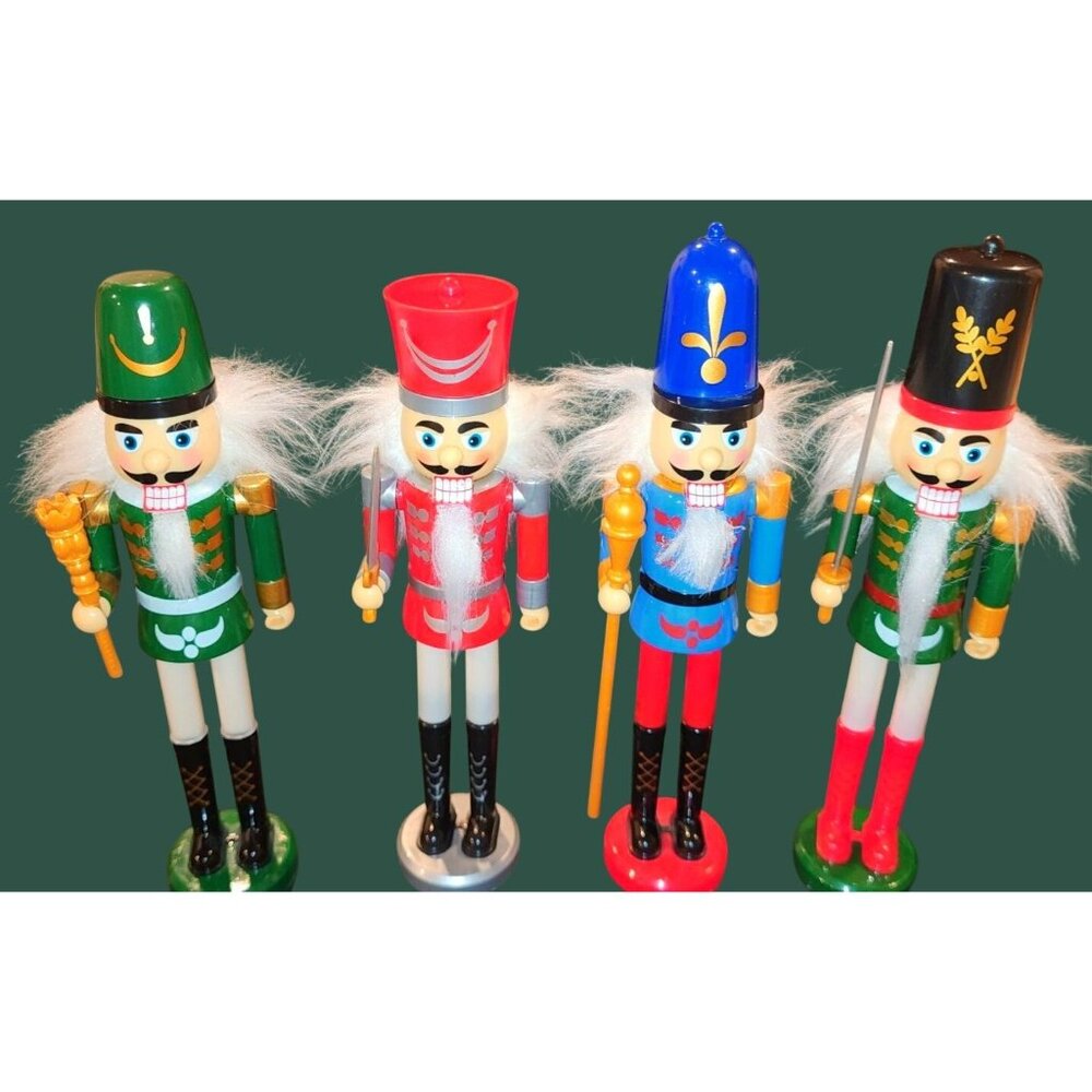 Set Of 4 Nutcracker Figurines With Colorful Uniforms & Hats